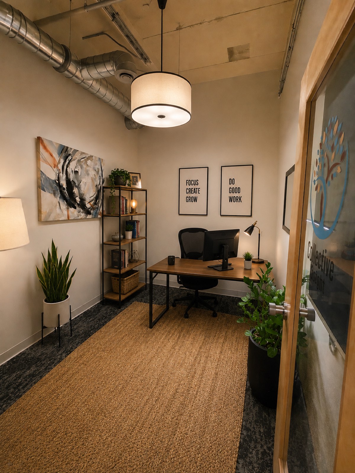 Office 3 — private office with built-in shelving at Platform Coworking